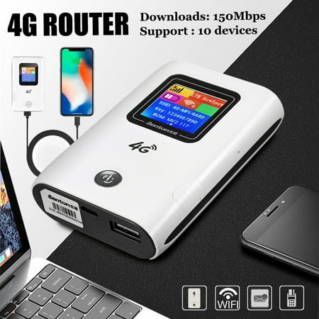 4G LTE Mobile WiFi Router Wireless Portable Pockets wifi Mobile Hotspot Car Wi-fi Router Sim Card Slot 5200mAh for Car Home Mobile Travel