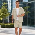 thumbnail image 3 of AZoiNM Men's Short Sleeve Shorts Suit Set Summer Two Button Notch Lapel Loose Fit, 3 of 17