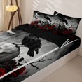 thumbnail image 3 of Castle Fairy Boho Thorn Rose Zipper Full Size Comforter Sets with Fitted Sheet and 2 Pillowcases,Gothic Crow Crescent Skull Zipper Bedding Set,Red Black,4pcs,Black Reversible, 3 of 6
