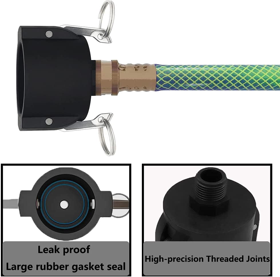 MKEUDQ-275 330 Gallon IBC Tote Tank Drain Adapter Fittings 2" Cam Lock x Garden Hose Food Grade