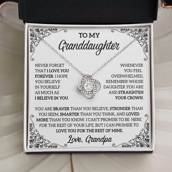 To My Granddaughter Necklace, Love Knot Necklace, Gift From Grandpa, Granddaughter Jewelry, White Love Knot Necklace