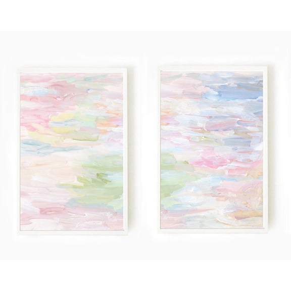 Pastel Abstract Landscape Wall Art Light Pink Green Blue Abstract Colorful Set 2 Unframed Paper Print 8x12