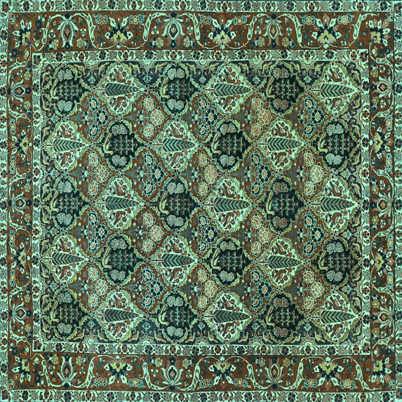 Ahgly Company Indoor Square Persian Turquoise Blue Traditional Area Rugs, 7' Square