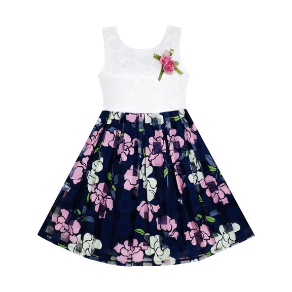 Girls Dress Sequin Lace Plaid Checkered Tulle Flower Print 4