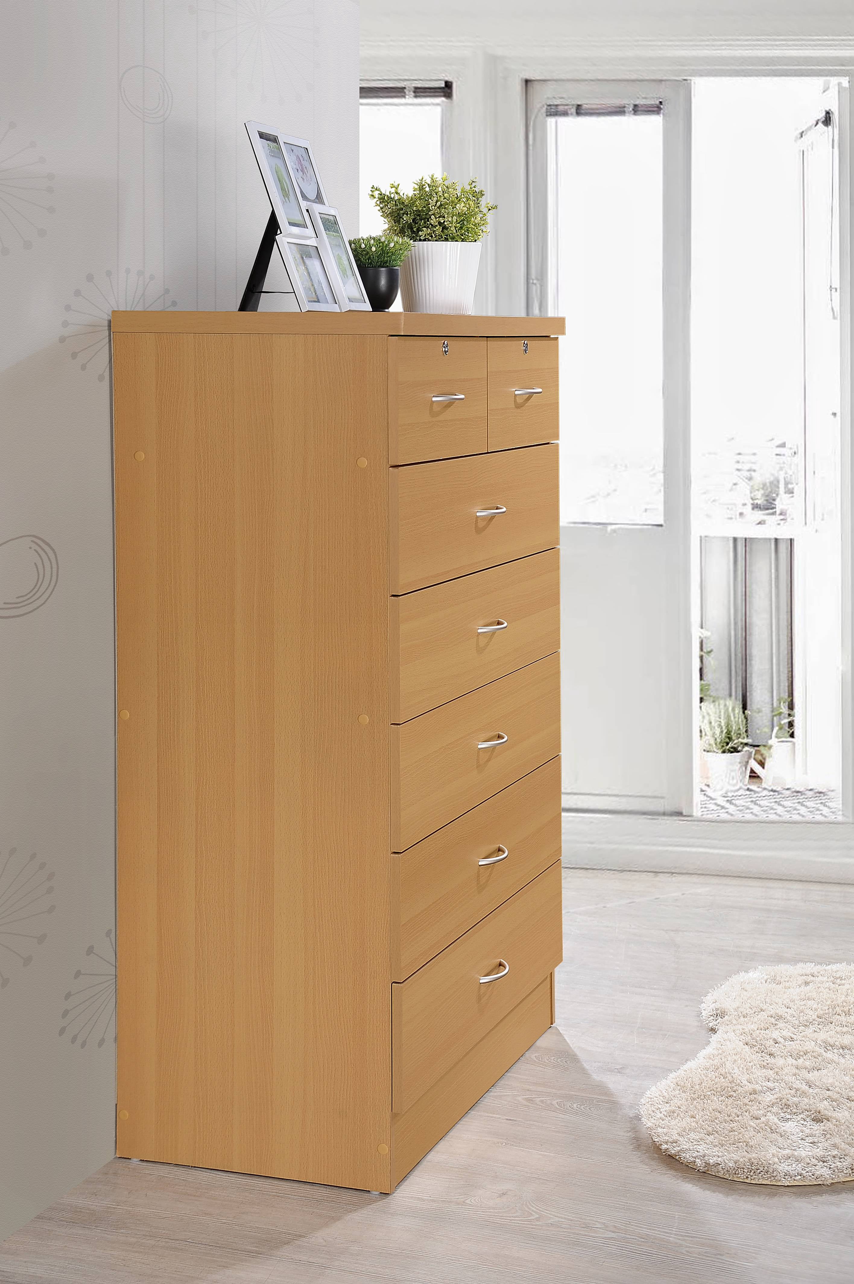 Hodedah 7 Drawer Dresser with Two Locks, Beech