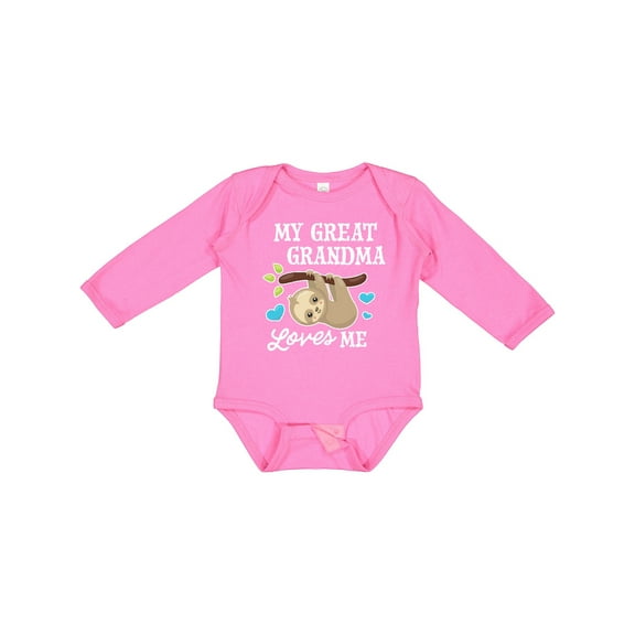 Inktastic My Great Grandma Loves Me with Sloth and Hearts Boys or Girls Long Sleeve Baby Bodysuit