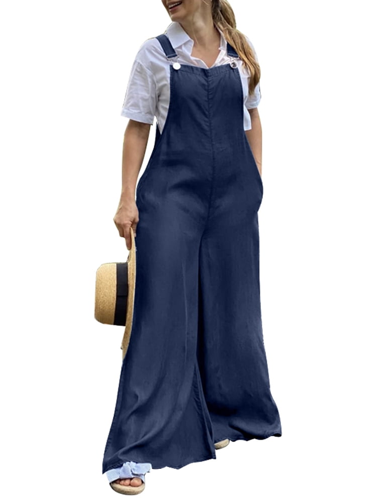 Stretch Denim Overalls with Cuffs 