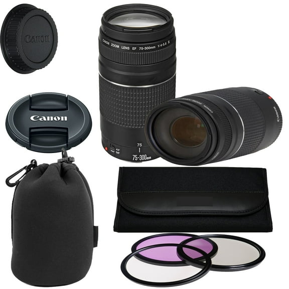 Canon EF 75-300mm f/4-5.6 III Telephoto Zoom Lens 3pc Filter Kit Lens Pouch (International Version)