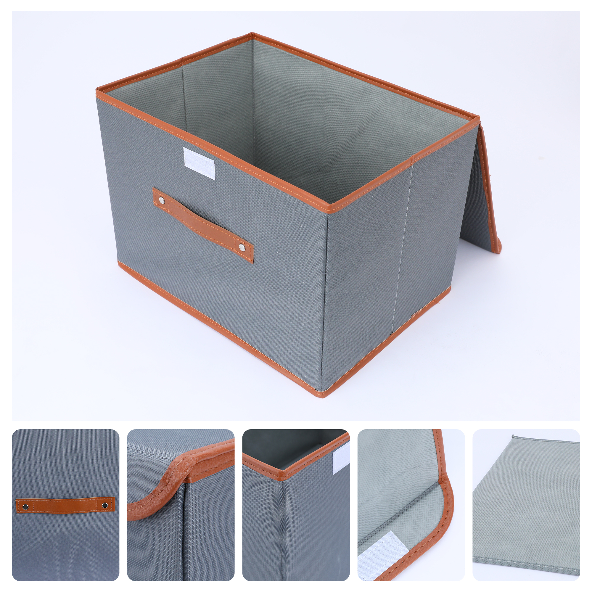 Unique Bargains Storage Cube Storage Bin with Handles Collapsible Storage Basket Grey
