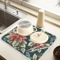 thumbnail image 2 of Yayeee Dish Drying Mat for Kitchen Counter 18" x 24" Microfiber Super Absorbent Coffee Decorative Pad, Retro Christmas Poinsettia, 2 of 9