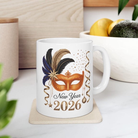 New Years Masquerade Mask Mug, Mardi GR1AS Ceramic Coffee Cup