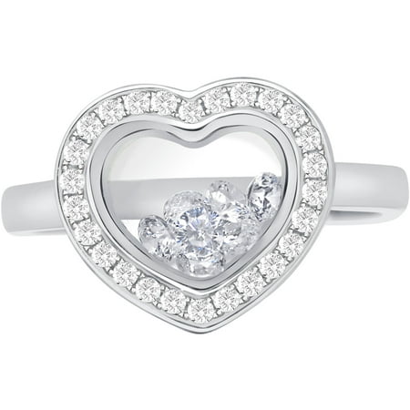 Chetan Collection Floating White CZ Sterling Silver Designer Heart-Shape Ring