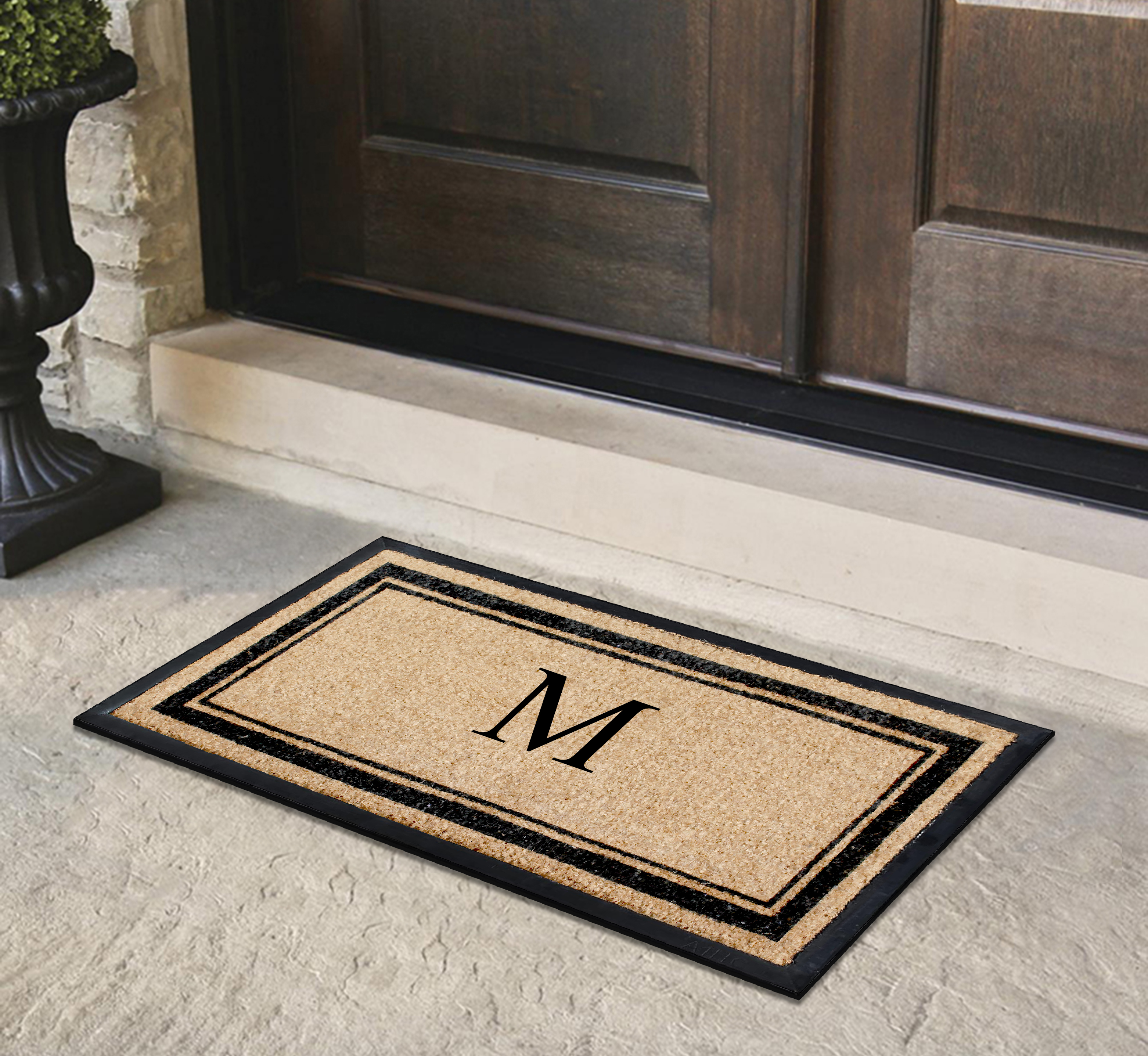 A1HC Natural Coir & Rubber 24"x48" Monogrammed Plain Border Door Mat, Heavy-Duty, Low-Profile, Anti-Shed, Easy to Clean, Outdoor