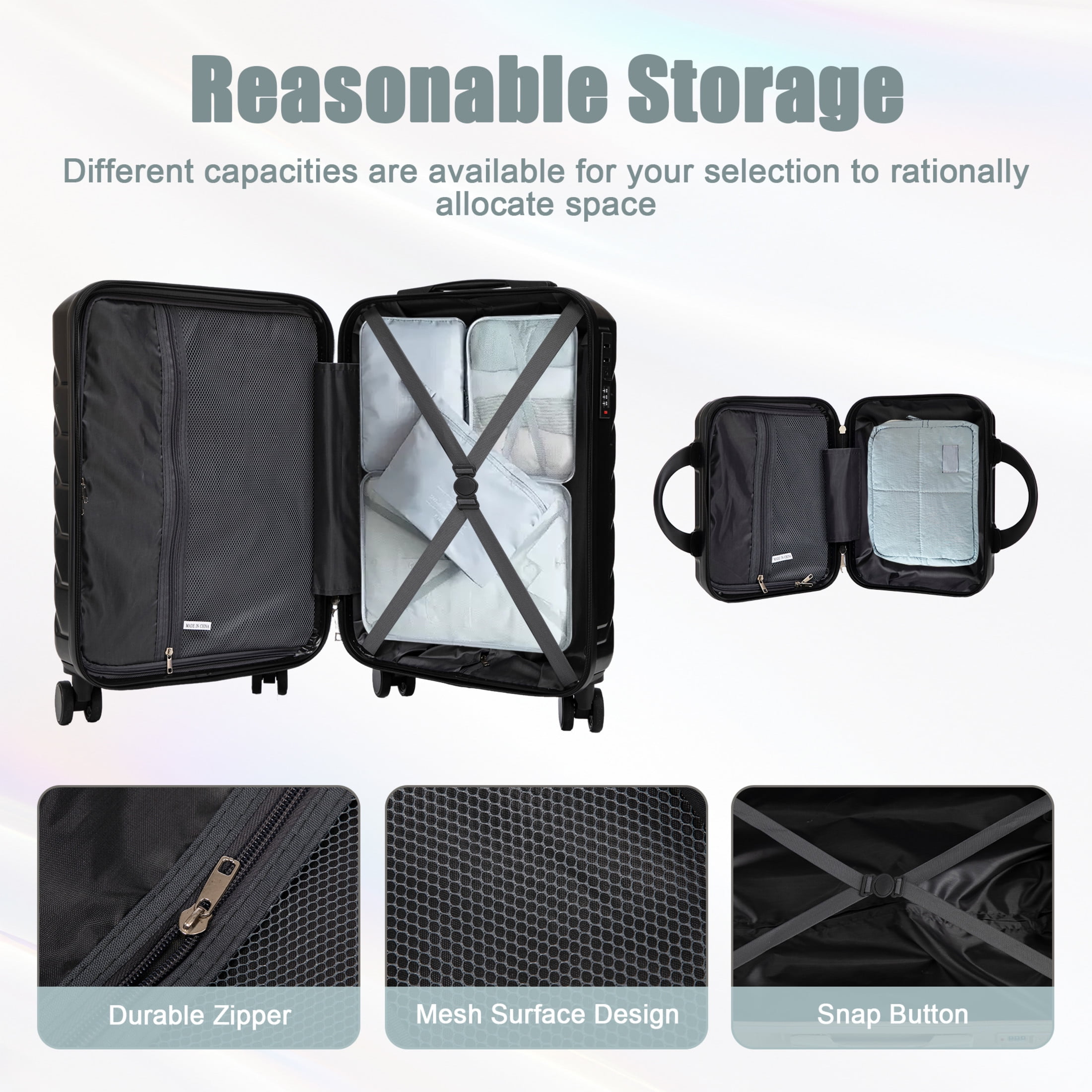Noble House Lorven 2-Piece ABS Spinner Luggage Set, 20" Carry-On Suitcase and Cosmetic Case, Combination Lock, Black