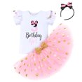 thumbnail image 3 of IBTOM CASTLE Toddler Girls 1st 2nd 3rd Birthday Outfit Princess Polka Dots Ruffle Tutu Skirt Mouse Headband Cake Smash Party Clothes Set 3 Years Pink, 3 of 8