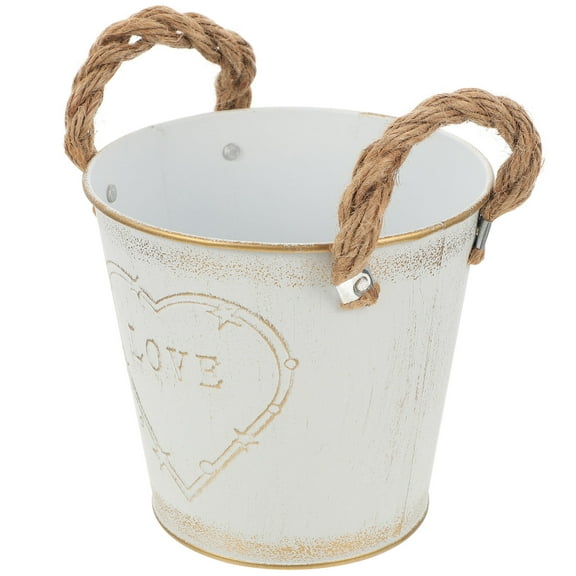 Galvanized Iron Planter Buckets with Handles Rustic Farmhouse Flower Tubs Vintage Small Pots for Floral Arrangements Wedding Home