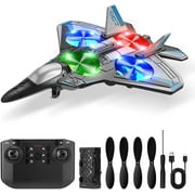 Drones for Kids Form RC Plane, Jet Fighter Stunt RC Airplanes, Remote Control Wireless Airplane Toys, 2.4GHz RC Remote Control Fighter Model Toys, Jet Helicopter Drones with LED Lights for Kids (Blue)