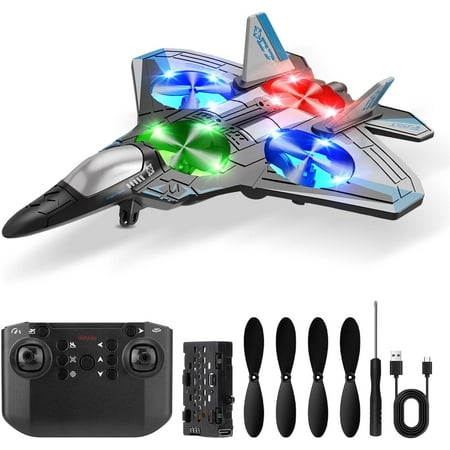 Drones for Kids Form RC Plane, Jet Fighter Stunt RC Airplanes, Remote Control Wireless Airplane Toys, 2.4GHz RC Remote Control Fighter Model Toys, Jet Helicopter Drones with LED Lights for Kids (Blue)