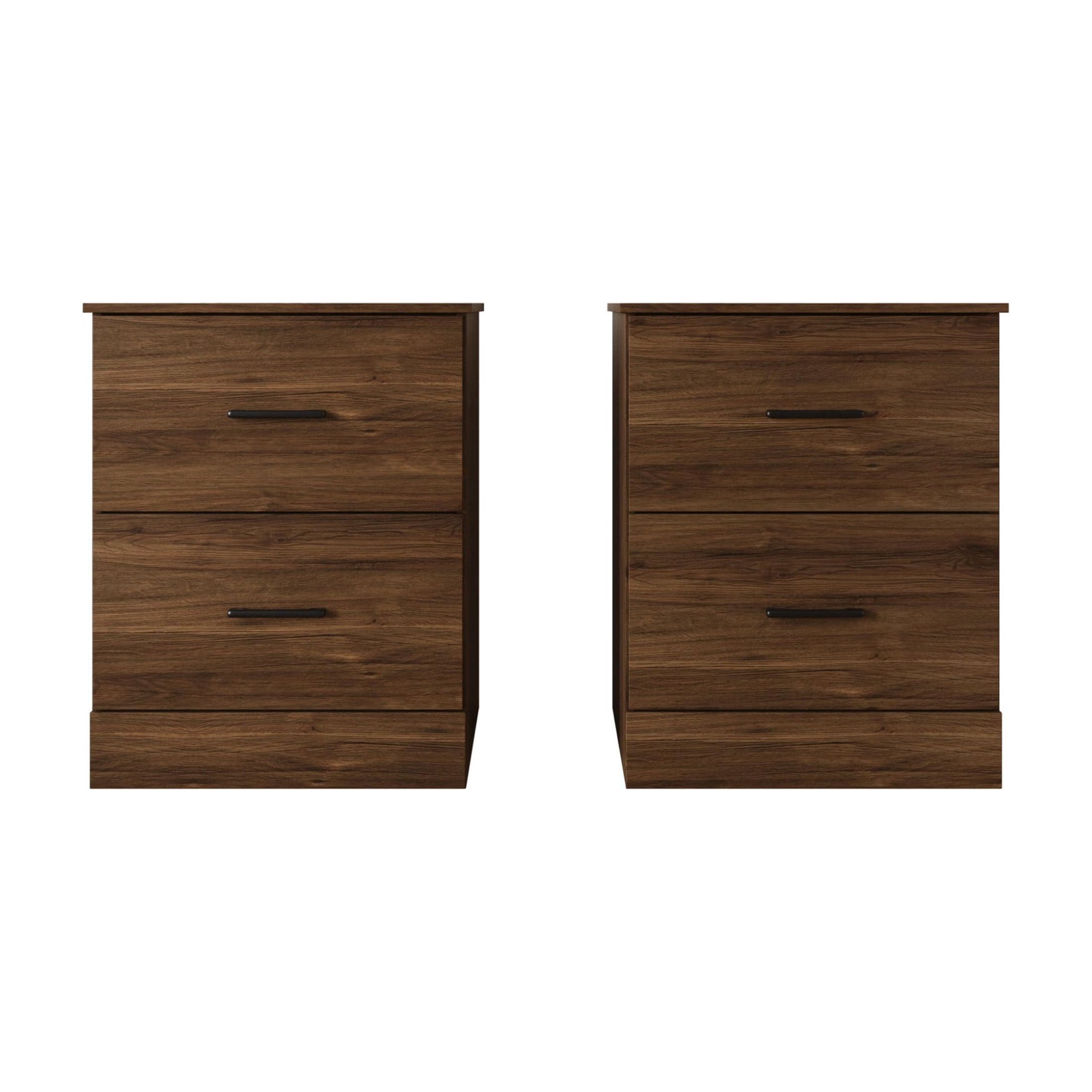 Home Design Meriden Nightstand with 2 Storage Drawers and Wood-Look Finish, Space-Saving Design, Brown (Set of 2)