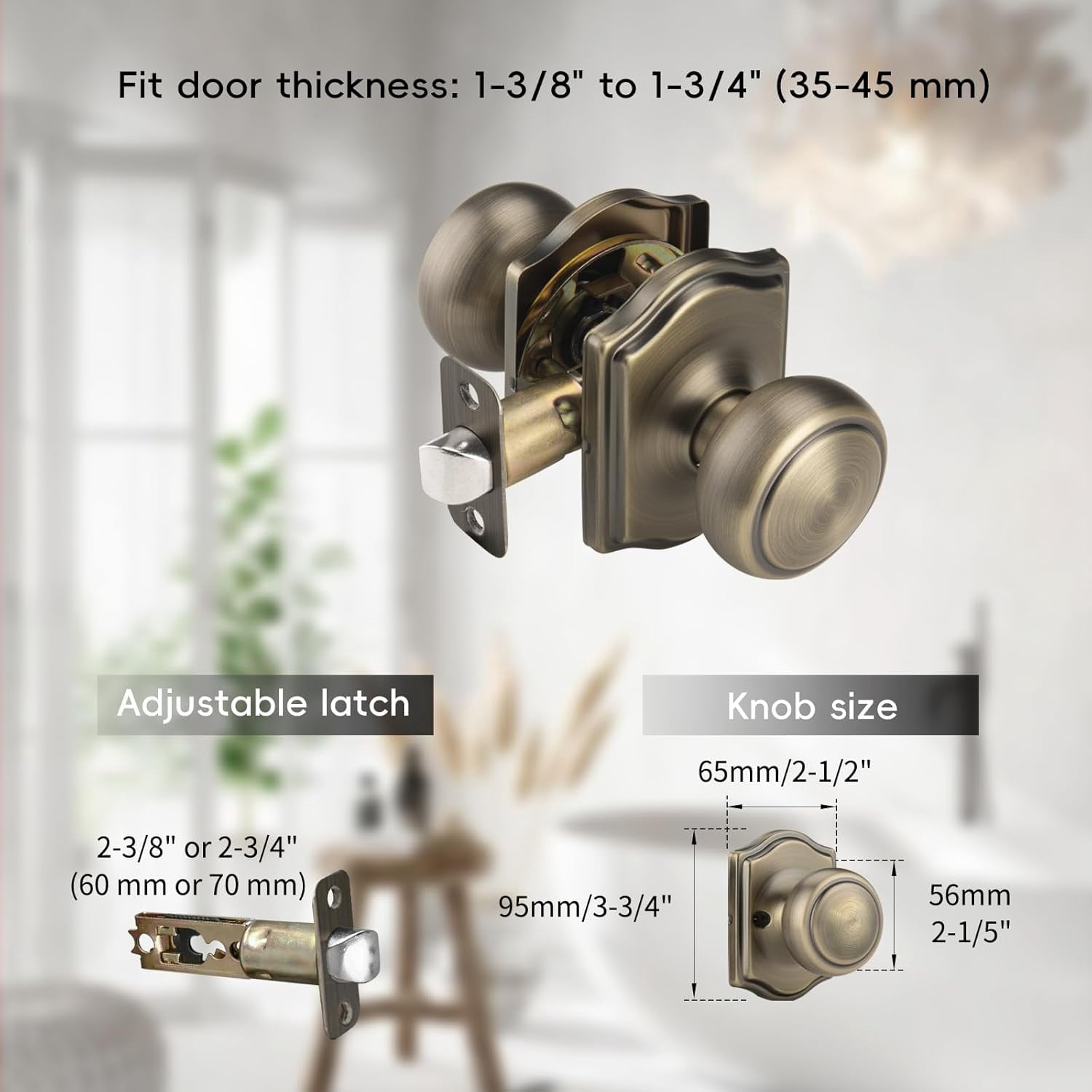 3 Pack Interior Dooor Knobs with Camelot Trim,Coastal Door knob for Hall & Closet,Antique Brass Doorknobs