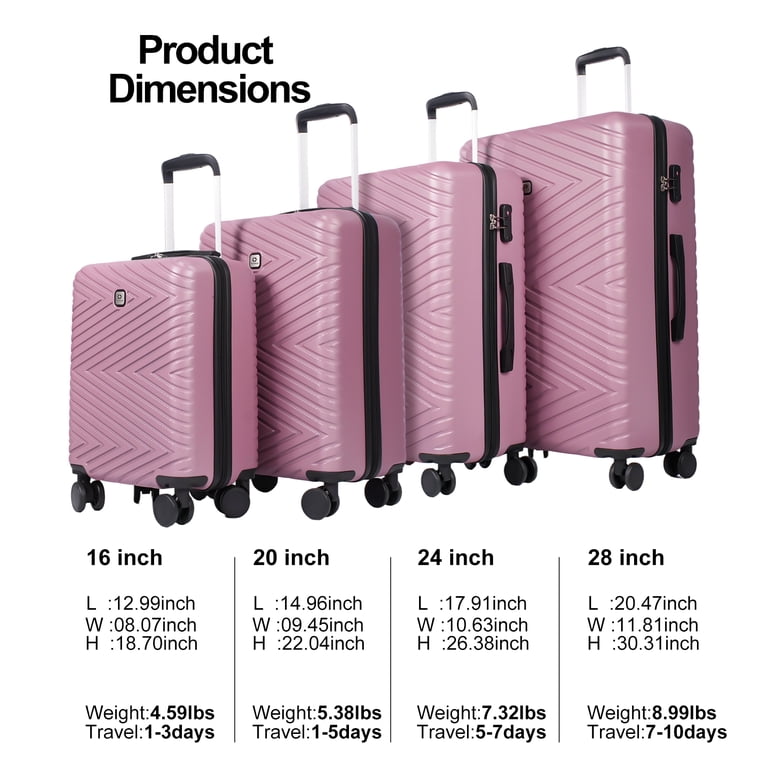 Travelhouse 4 Piece Hardshell Luggage Set Pink Lightweight Spinner