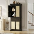thumbnail image 2 of Kitchen Pantry Cabinet, Tall Storage Cabinet with Rattan Doors and Adjustable Shelves, Freestanding Cupboard with Drawer for Bathroom, Dining Room, Living Room, 2 of 8