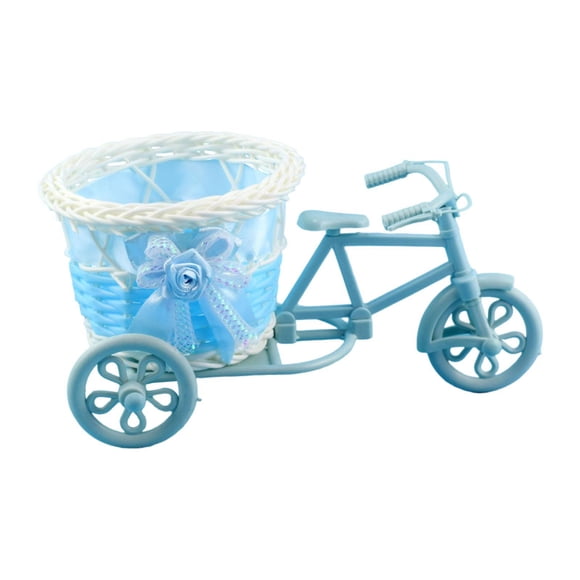 Soporte para plantas con flores artificiales para bicicleta, arreglo floral en forma de mini triciclo azul