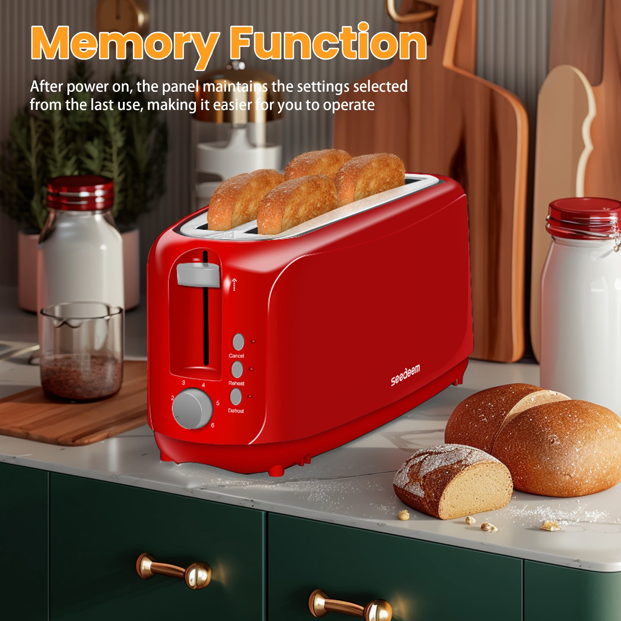 【Ultra-Slim Space-Saving】4-Slice Long Slot Toaster, Dual 10-Inch Slots, 6 Shade Settings with Cancel/Reheat/Defrost, Removable Crumb Tray, Easy to Store Vertically