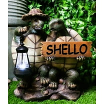 Ebros Tortoise Lovers Solar LED Lantern Light SHELLO Greeting Sign Statue 15"H