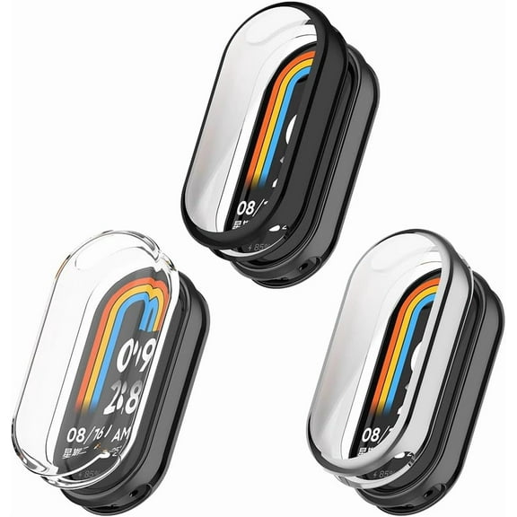 KOMI Screen Protector Case Accessory Compatible for Xiaomi Mi Band 8 Smart Bracelet, Soft TPU Slim Full Coverage Protective Cases Cover (Pack of 3)
