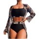 thumbnail image 1 of Conjuntos de bikini de cintura alta para mujer cubre traje de baño de 3 piezas estampado de manga larga push up traje de baño playa traje de baño, 1 of 4