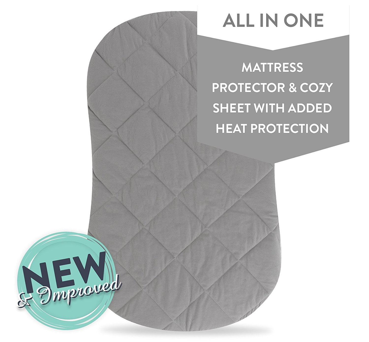 Ultra Soft Bamboo Fleece Surface Washer & Dryer Grey 2 Pack Waterproof No Loosen and Pre-Shrinked Fit for Hourglass/Oval Bassinet Mattress Bassinet Mattress Pad Cover