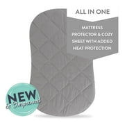 Jersey Cotton Quilted Waterproof Hourglass and Oval Bassinet Sheet all in one Bassinet Sheet and Bassinet Mattress Pad Cover with heat prodtection - Grey, by Ely's & Co.