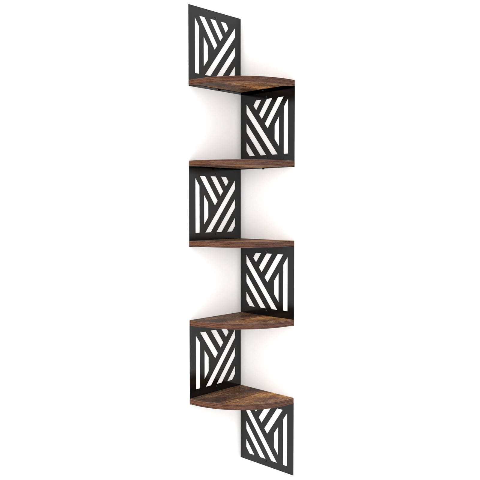 5-Tier Floating Corner Shelf Wall Mount Rustic Brown Shelves for Bedroom Bathroom Kitchen Living Room