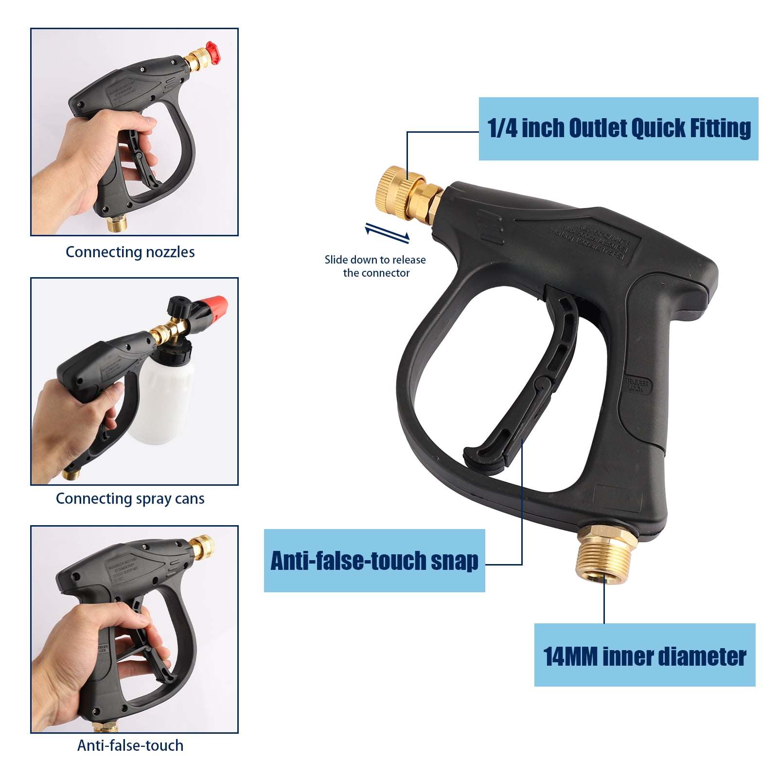 Audessy Pressure Washer Gun with Foam Cannon, 1 L Snow Foam Lance with 1/4 Inch Quick Connector, Foam Blaster with Pressure Washer Gun