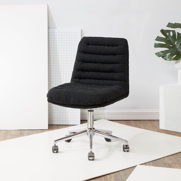 SAFAVIEH Couture Decolin Boucle Mid Back Swivel Desk Chair, Black/Silver