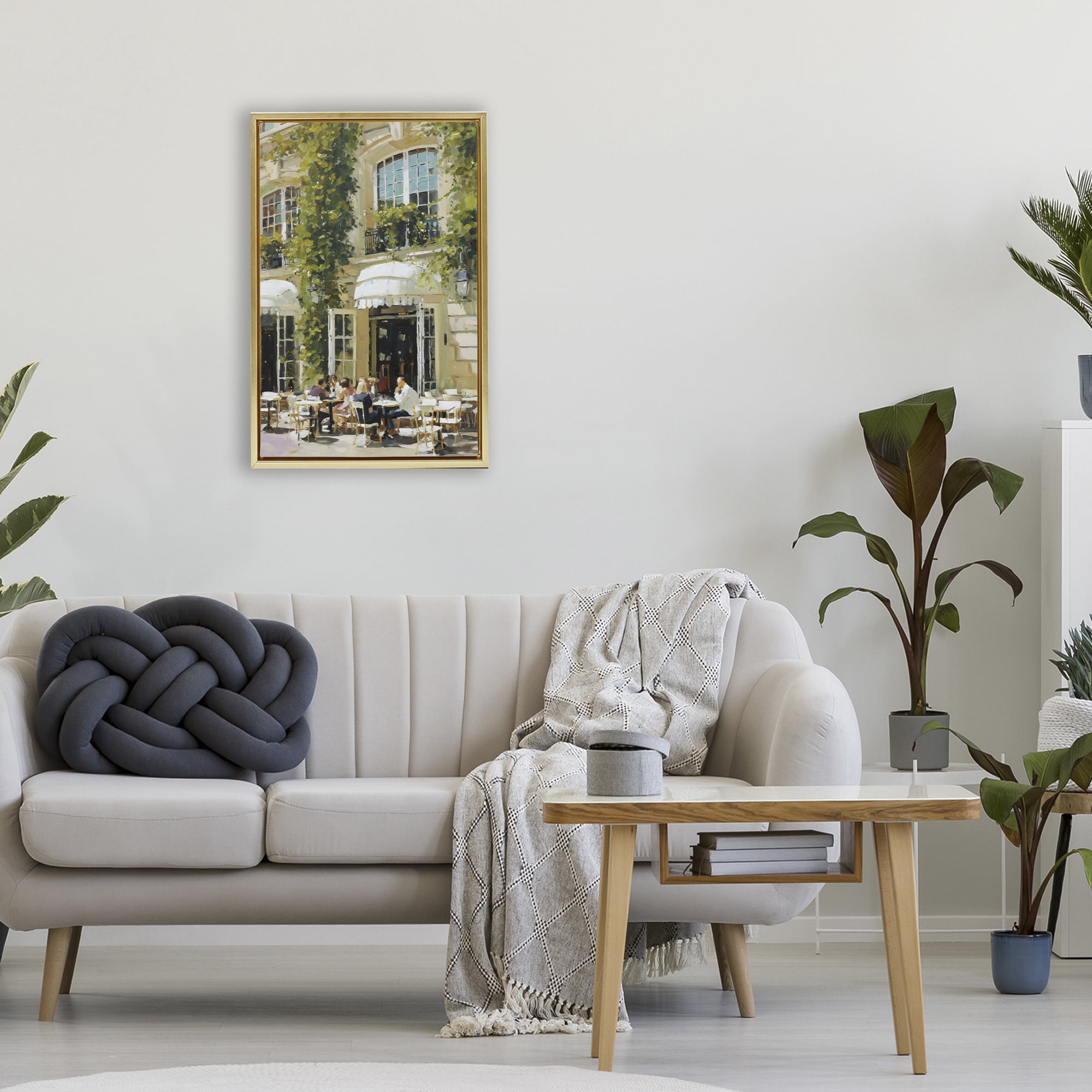Stupell Industries Cafe Terrace with Ivy Gold Framed Floater Canvas Wall Art, design by Petal Prints Design