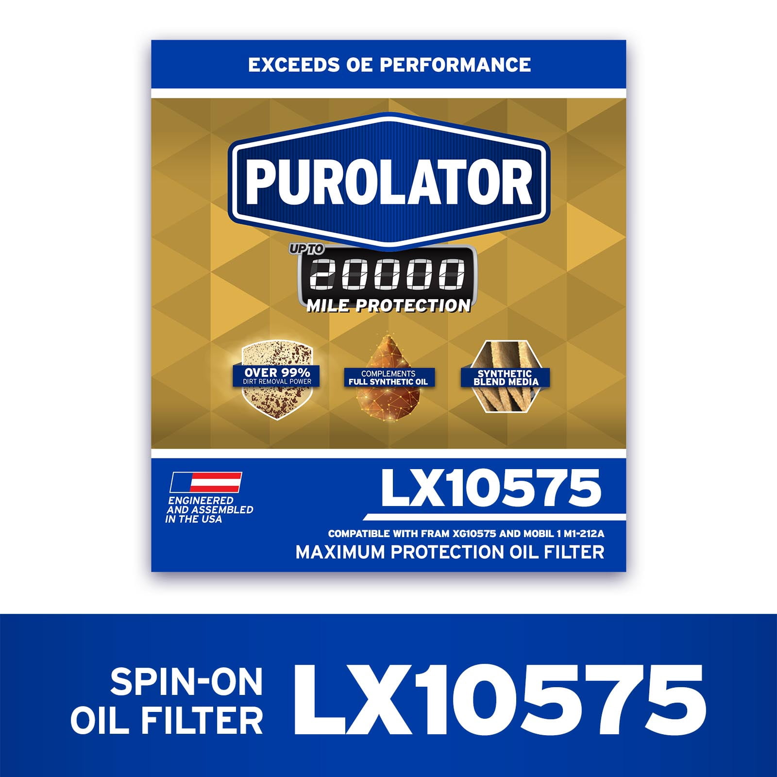 Purolator LX10575 Purolator 20K Oil Filter with 20,000 Mile Protection for Select Ford, Jeep, Chevrolet, RAM, and more