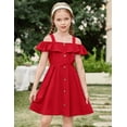 thumbnail image 3 of Arshiner Girls Dresses Summer Spaghetti Strap Cold Shoulder Ruffle Button Down A Line Dresses, 3 of 6
