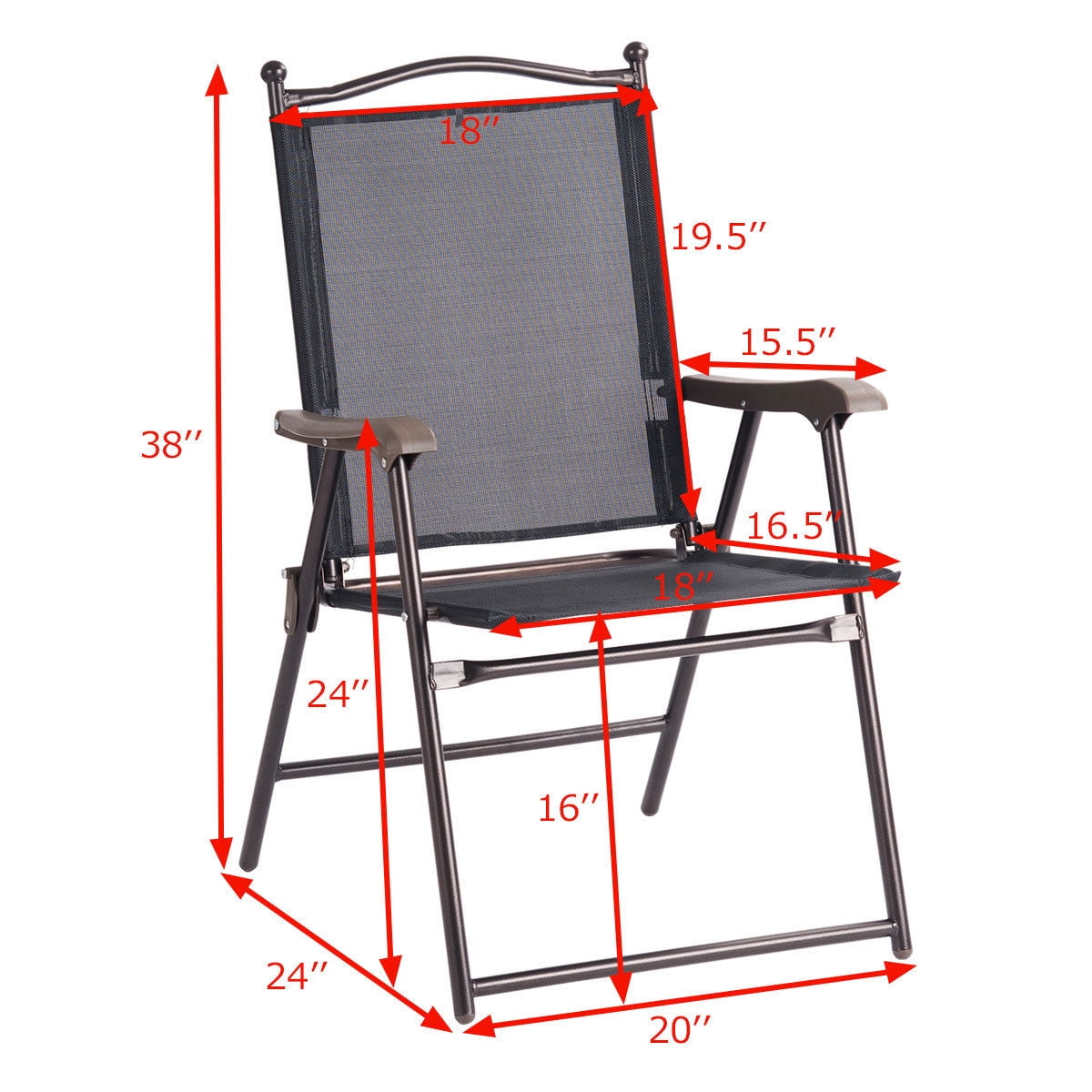Costway Set of 2 Patio Folding Sling Back Chairs Camping Deck Garden Beach Black