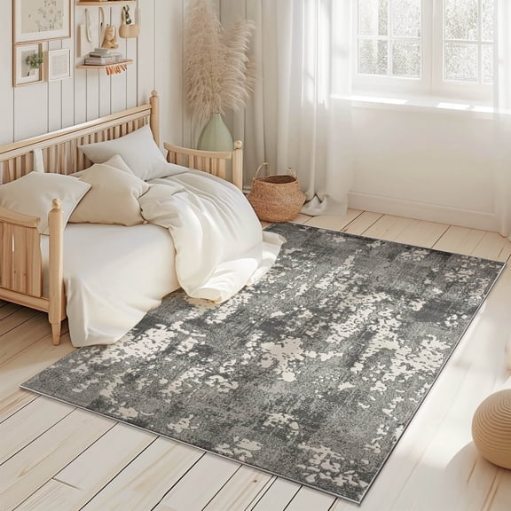 Modern Abstract 5x7 Area Rug Transitional Carpet Shiny Vibrant High Low Pile Rug For Living Room