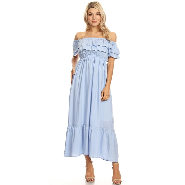 Women's Boho Peasant Dress Off Shoulder Short Sleeve Ruffle Maxi Dresses
