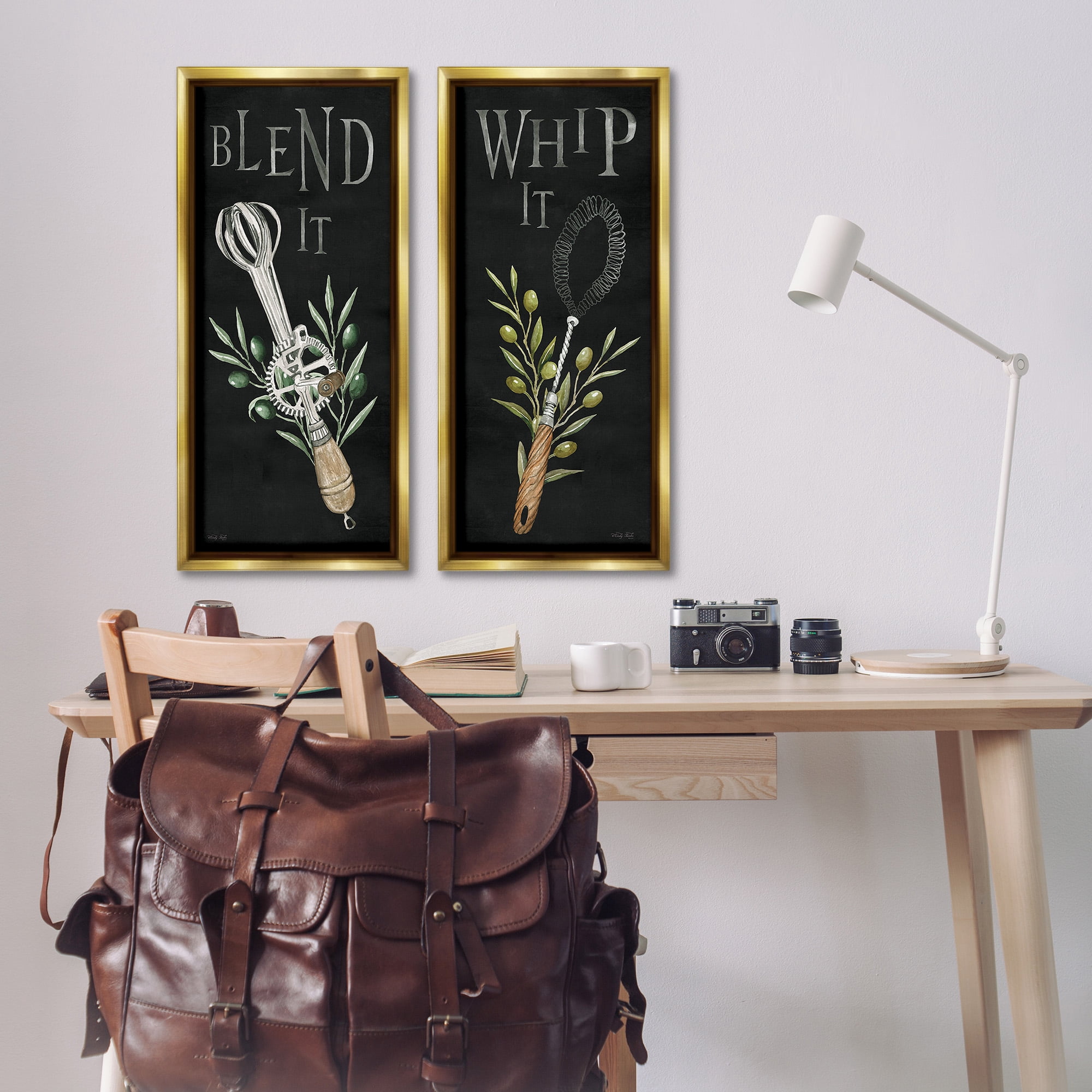 Stupell Industries Vintage Utensil Phrases Botanical & Floral Painting Gold Floater Framed Canvas Art Print Wall Art, 14 x 31, Set of 2