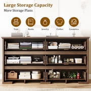 Laintene Farmhouse Dressers for Bedroom, 54 Wide 6 Drawer Dresser with Carved Panel Design, Large Storage Chest of Drawers for Bedroom, Living Room, Walnut