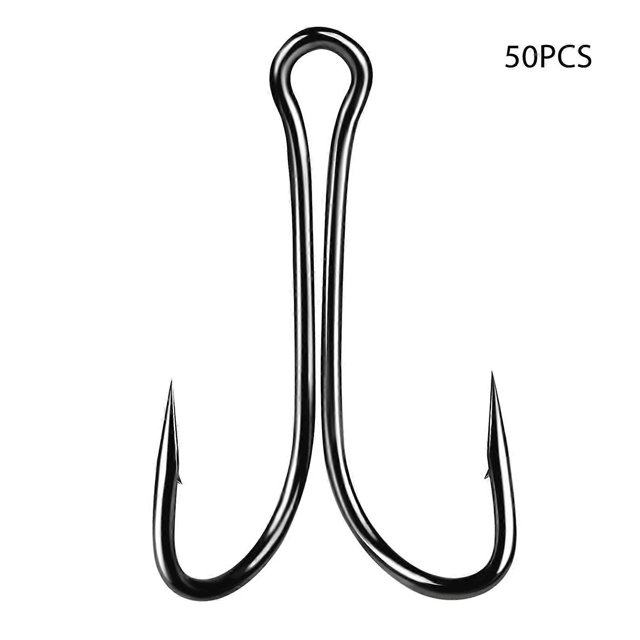 50 PCS Fishing Hook Long Shank Double Hook Fishing Double Hook Kit Frog Fishing Hook Double Hook for Saltwater Freshwater