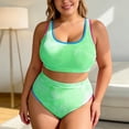 thumbnail image 4 of Ticikt Womens Plus Size Bikini Swimsuit High Waisted Swimsuits Bathing Suit 2 Piece Tummy Control Sporty Two Piece Bathing Suit Ribbed Women 2026,Color:Light Green,Size:L, 4 of 5