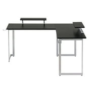 Techni Sport Warrior L-Shaped Gaming Desk with Headphone Holder and Shelving, Black