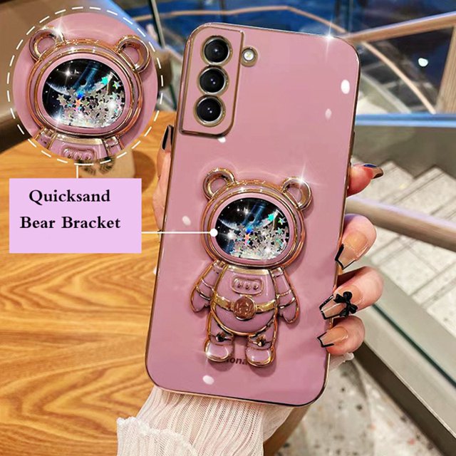 Space Bear Astronaut Carcasa Para OPPO Reno 7 Pro 7Z 5G 4G A16K A16 F17 Funda Borde Recto Chapado En Arena Movediza Soporte De Oso Ultra Delgado Suave Cubierta Trasera Gao Jiahui unisex