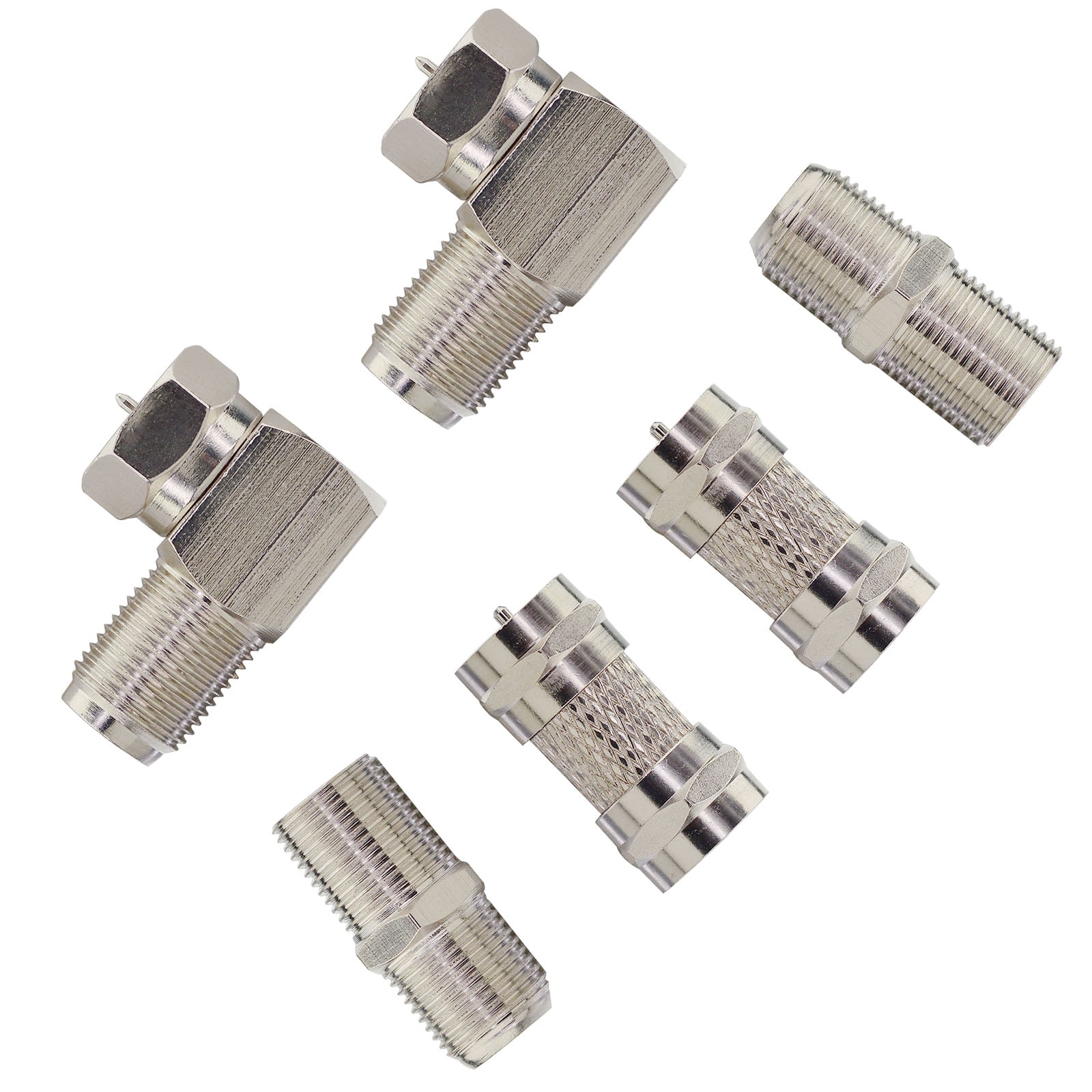 F Type RG6 Coaxial TV Adapter Kit (6-Pack) F Male Female Adpater Set F Male/Female to Male/Female Straight and 90 Degree RF Coax Connector for TV, Satellite Receiver