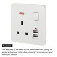 thumbnail image 4 of Unique Bargains UK Socket Switched Multi Power Outlet Dual USB White PC Panel 250V 13A 88mm x 86mm, 4 of 5